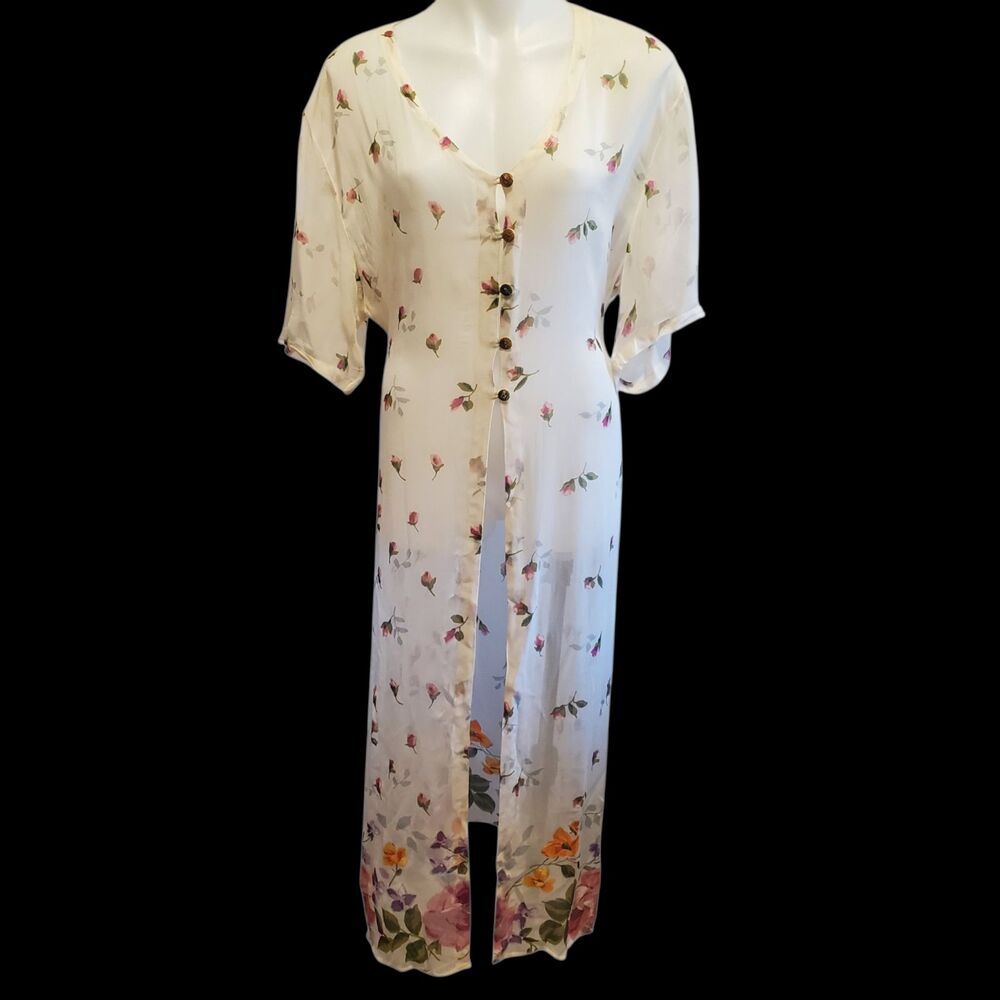 VTG Midnight White Floral Sheer Maxi Dress Romantic Cottagecore Coquette M-XL